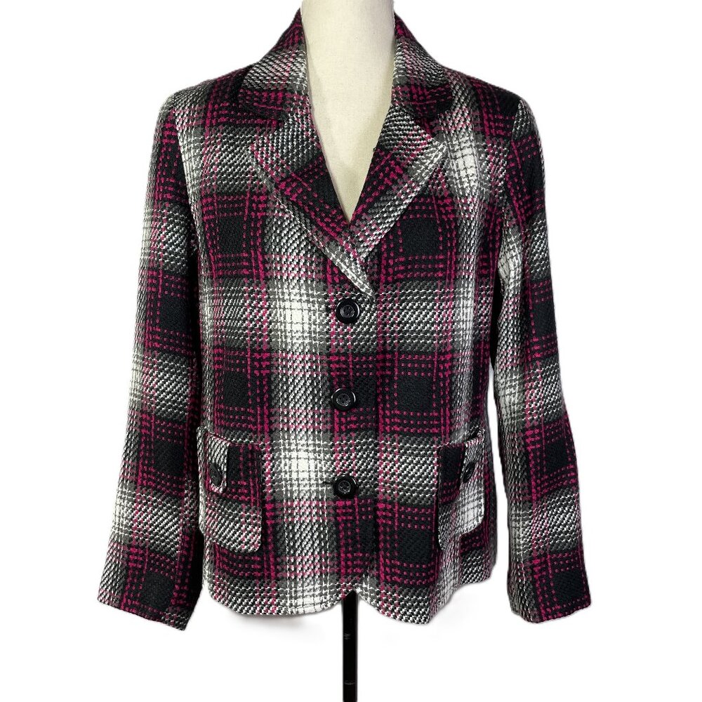 Kim Rogers Plaid Blazer Pink Black Gray Classic Tailored Lined Size 12P